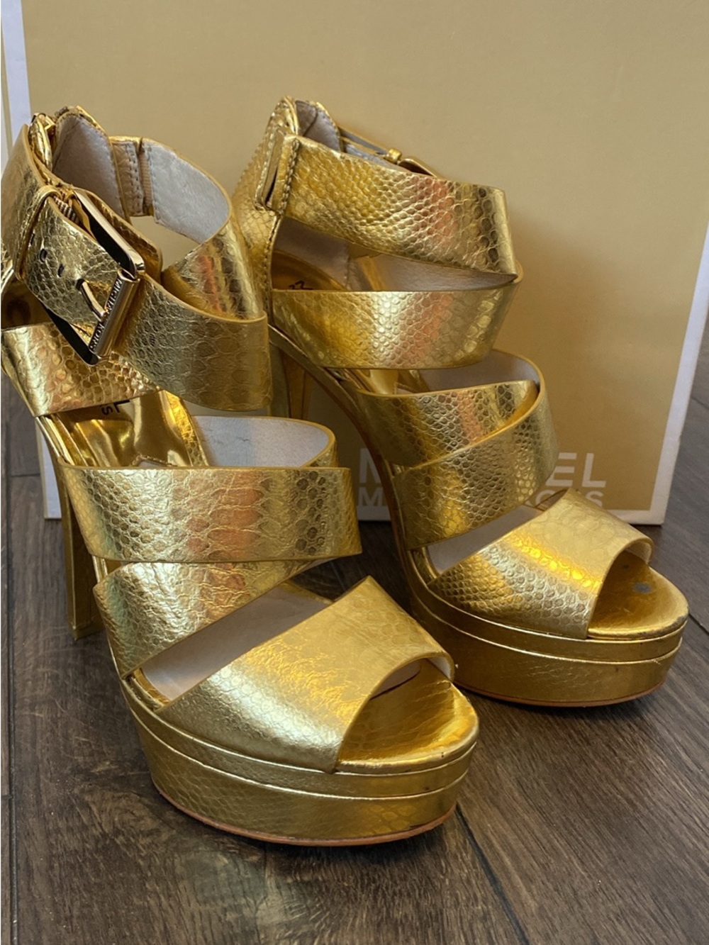 Michael Kors Metallic Gold Platform Strappy Sandals